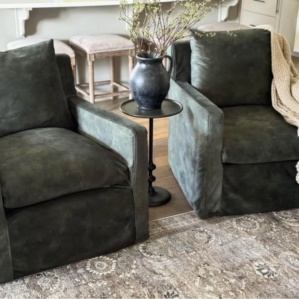 Custom made SLIPCOVERS Moss Green for Brynn World Market armchairs